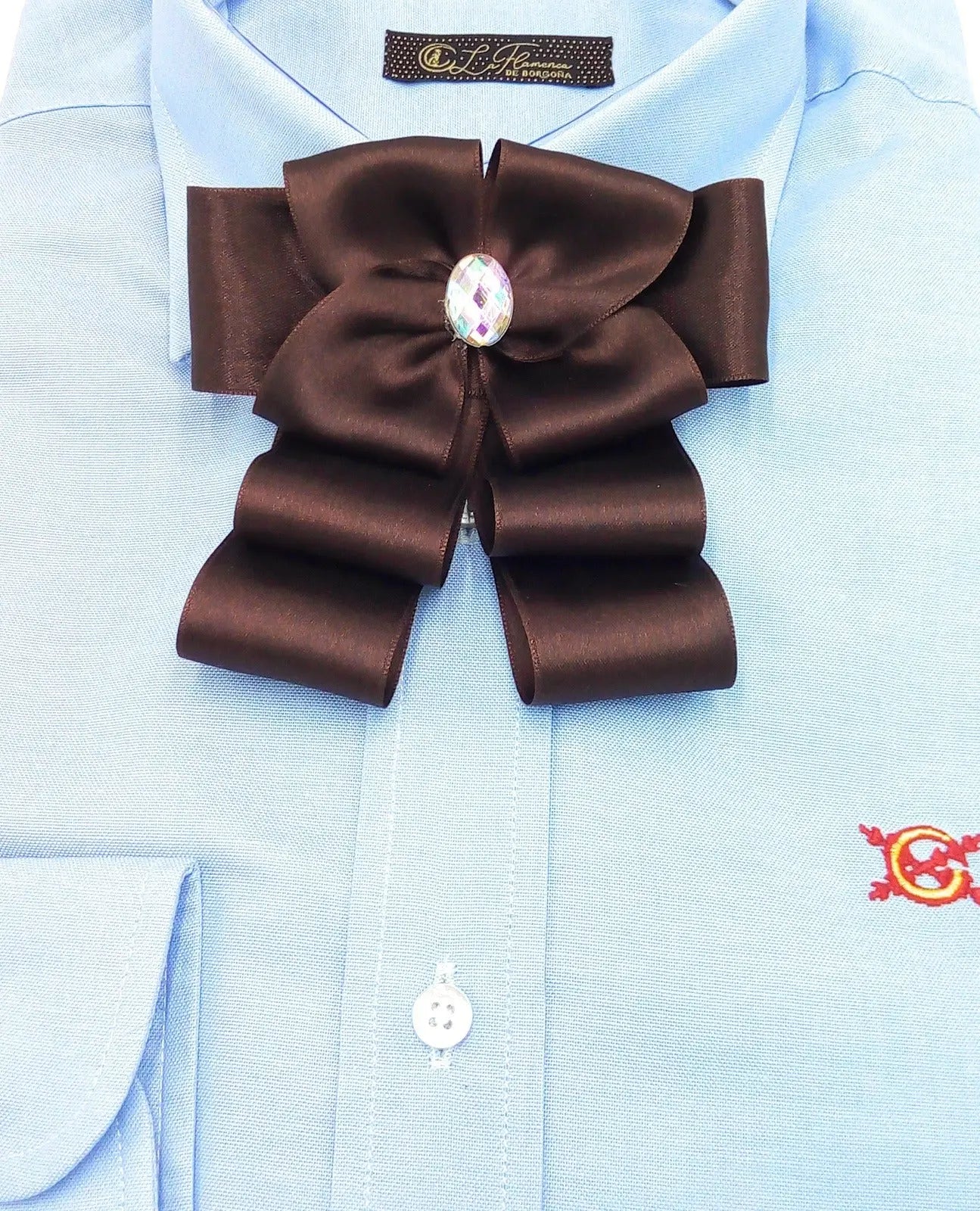 Comprar Broche para cuello camisa de mujer en Marrón chocolate - OFERTA Bandera España La Flamenca de Borgoña Patricia Muñoz VOX