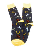 Comprar Calcetines Ecuestres con caballos y herraduras negro amarillo Bandera España La Flamenca de Borgoña Patricia Muñoz VOX
