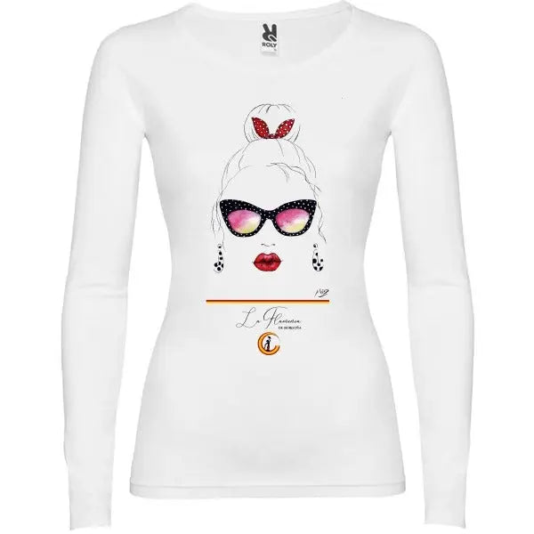 Comprar Camiseta Mujer Flamenca con gafas de lunares Bandera España La Flamenca de Borgoña Patricia Muñoz VOX