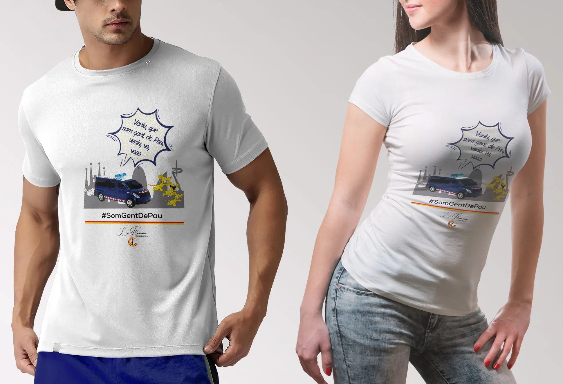 Comprar Camiseta Veniu Som Gent de Pau (Venid, que somos gente de paz) Bandera España La Flamenca de Borgoña Patricia Muñoz VOX