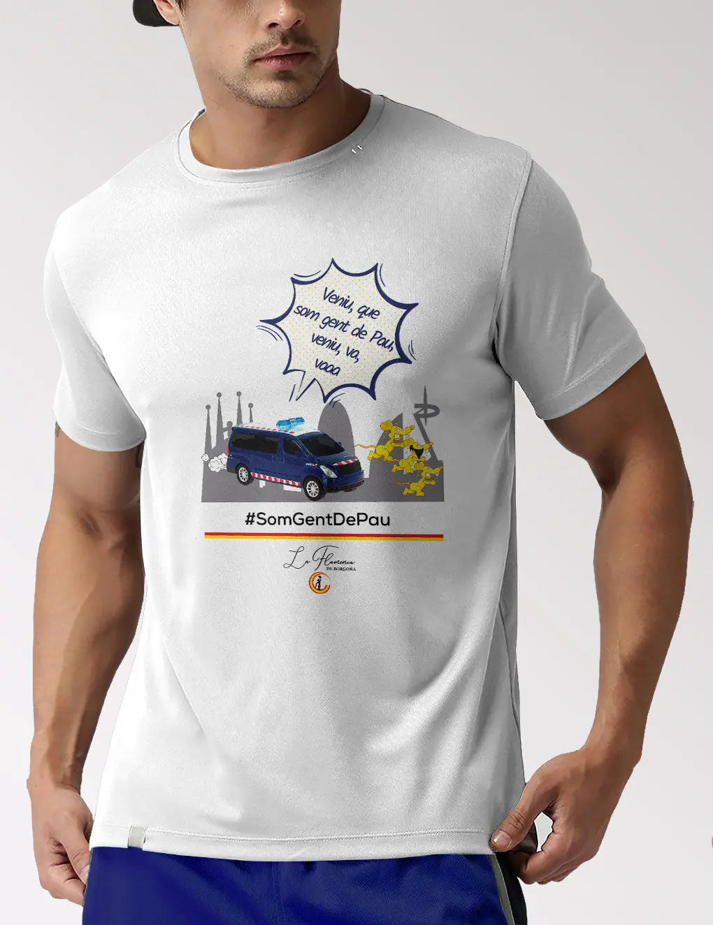 Comprar Camiseta Veniu Som Gent de Pau (Venid, que somos gente de paz) Bandera España La Flamenca de Borgoña Patricia Muñoz VOX