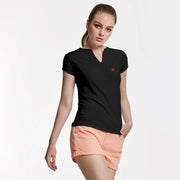 Comprar Camiseta de España mujer negro cuello pico Bandera España La Flamenca de Borgoña Patricia Muñoz VOX