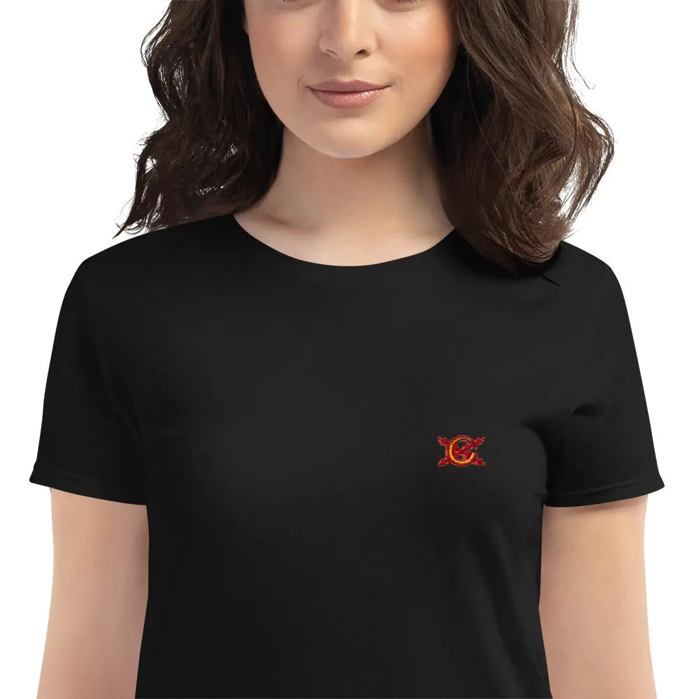 Comprar Camiseta de España negra Mujer cuello redondo Bandera España La Flamenca de Borgoña Patricia Muñoz VOX