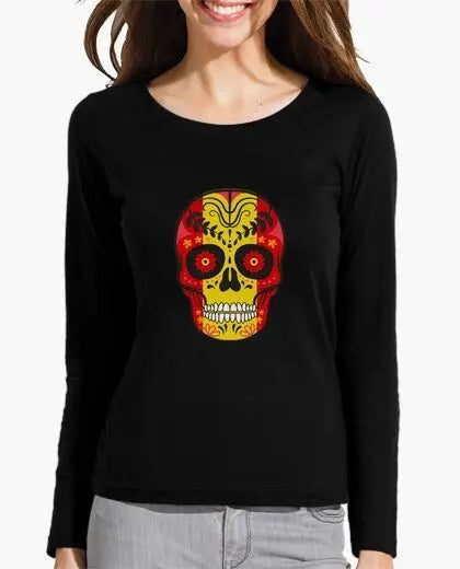Comprar Camiseta mujer Calavera de España manga larga Bandera España La Flamenca de Borgoña Patricia Muñoz VOX