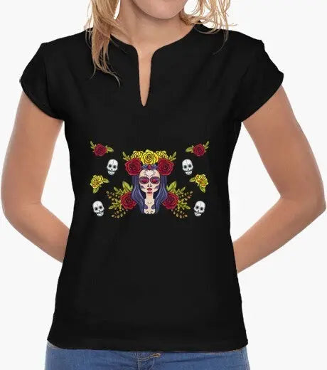 Comprar Camiseta mujer La Muerte cuello mao Bandera España La Flamenca de Borgoña Patricia Muñoz VOX
