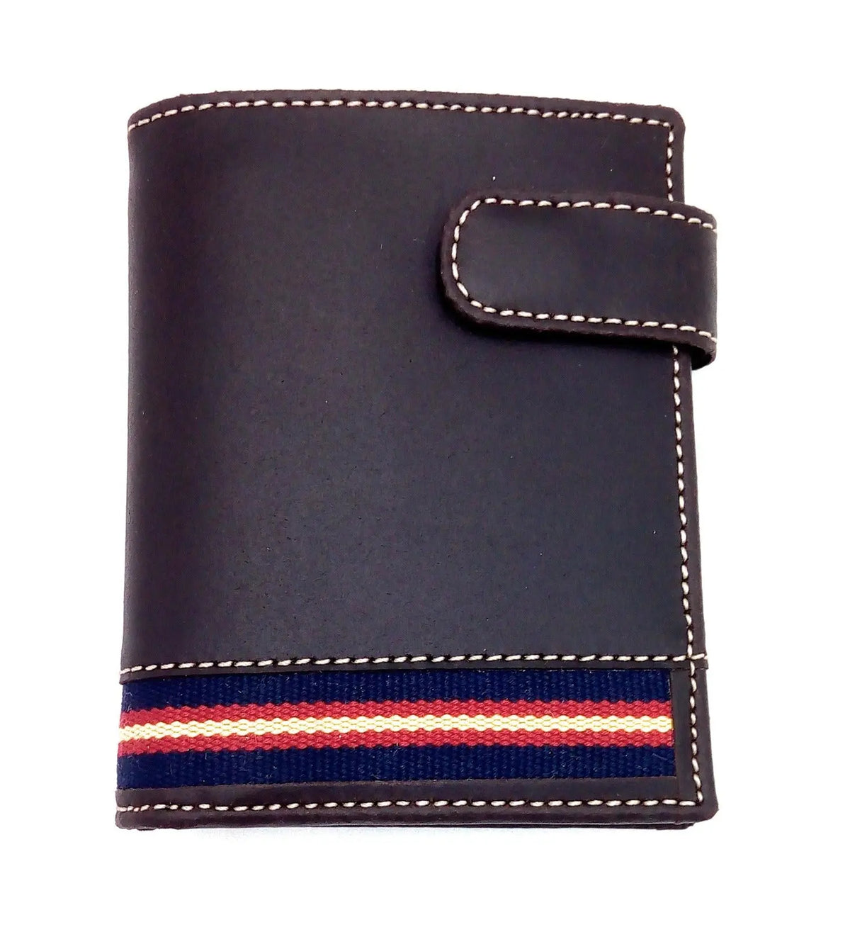 Comprar Cartera piel Ubrique vertical marrón con cierre y bandera España. La Flamenca de Borgoña, Bandera de España, Cruz de Borgoña, Patricia Muñoz, VOX, Santiago Abascal 