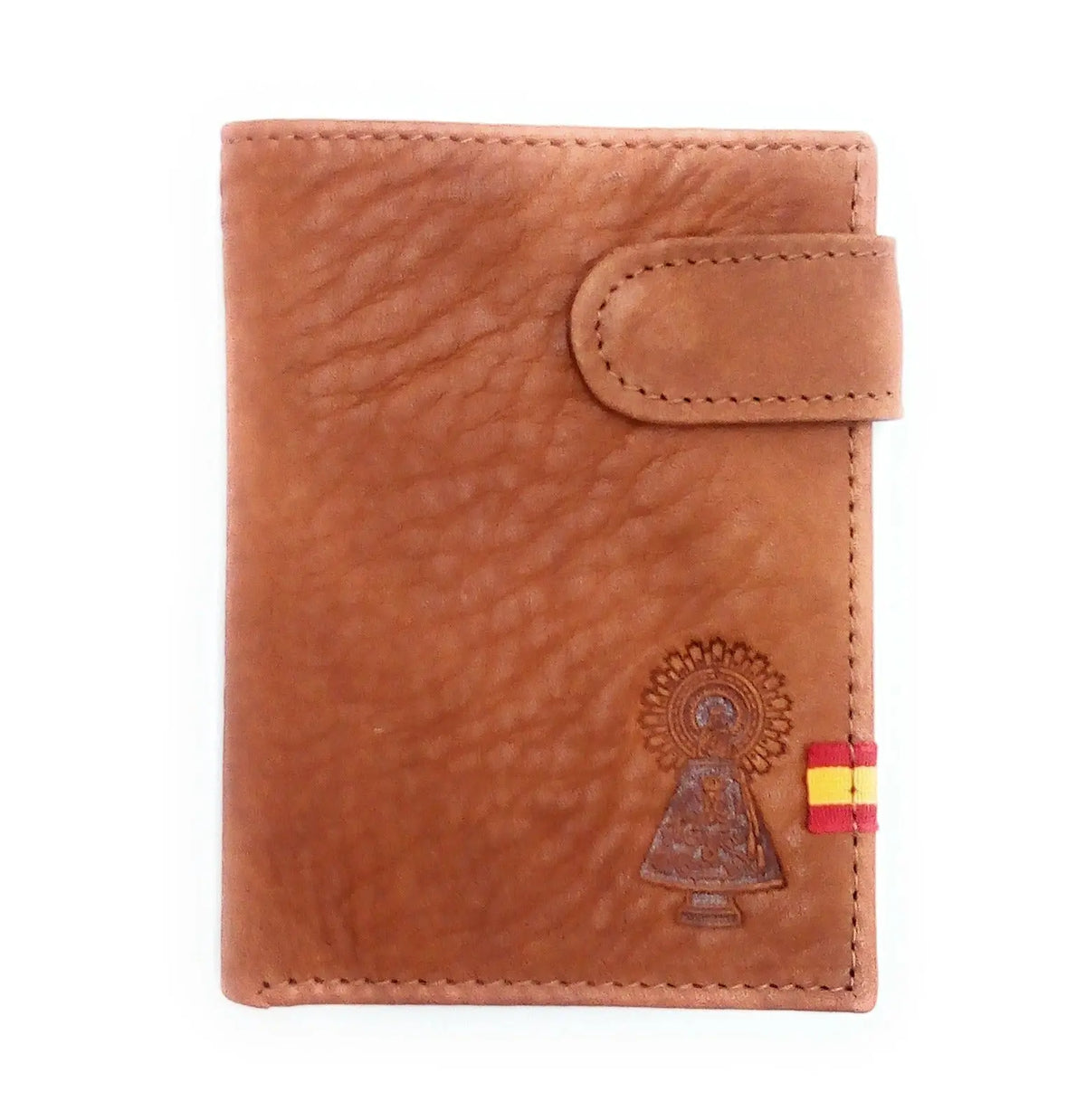 Comprar Cartera piel cuero Virgen del Pilar Bandera España La Flamenca de Borgoña Patricia Muñoz VOX