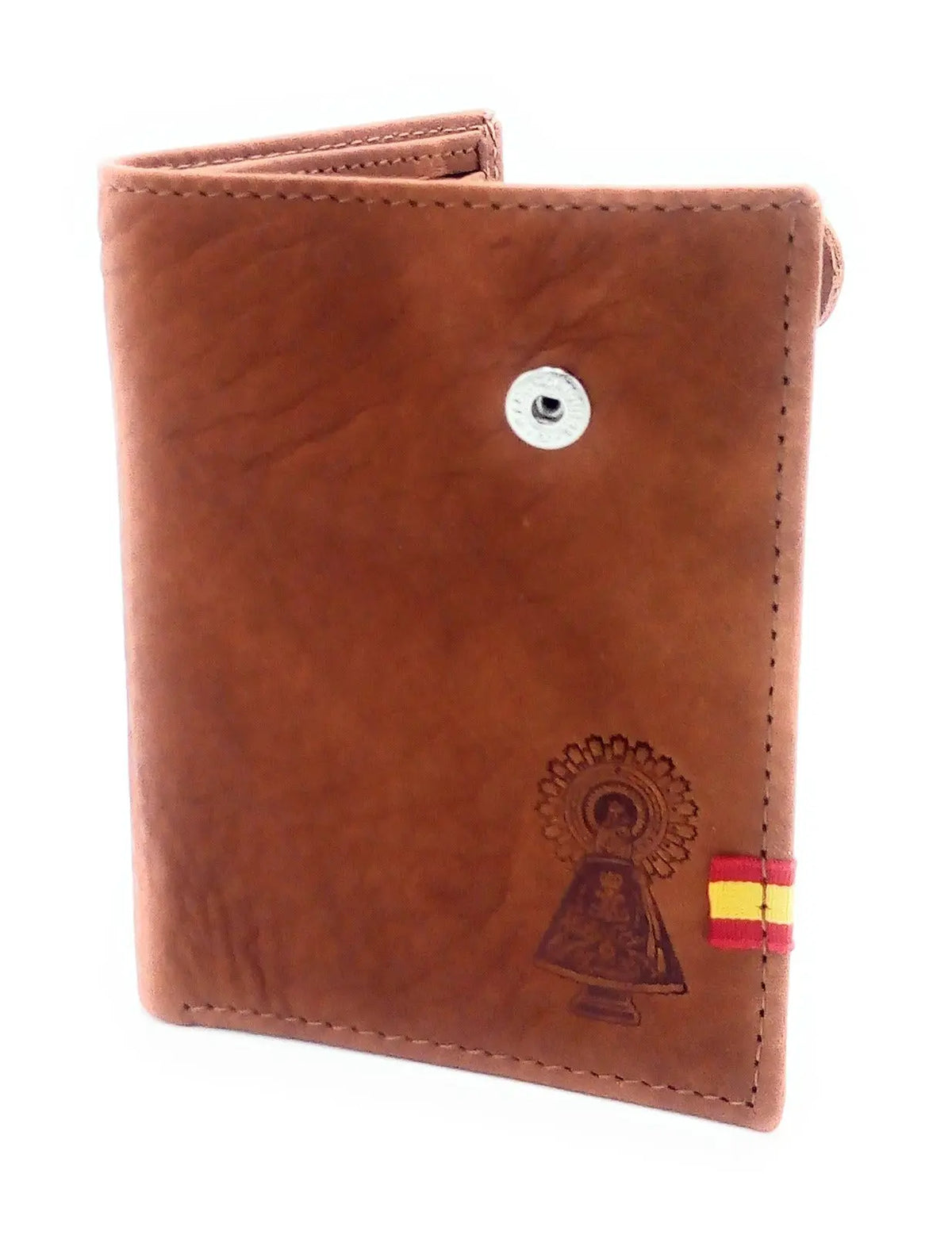 Comprar Cartera piel cuero Virgen del Pilar Bandera España La Flamenca de Borgoña Patricia Muñoz VOX