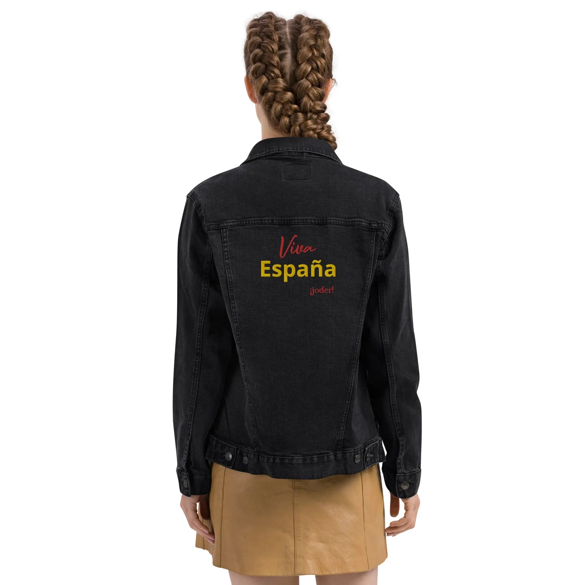 Comprar Chaqueta denim unisex Viva España ¡joder! Bandera España La Flamenca de Borgoña Patricia Muñoz VOX
