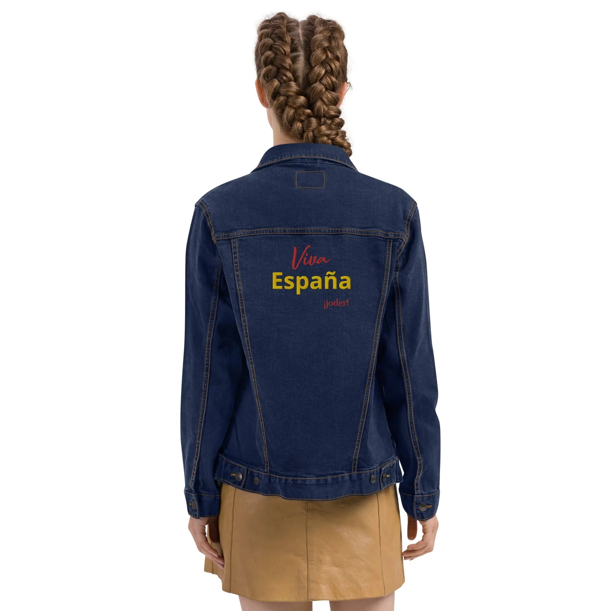 Comprar Chaqueta denim unisex Viva España ¡joder! Bandera España La Flamenca de Borgoña Patricia Muñoz VOX