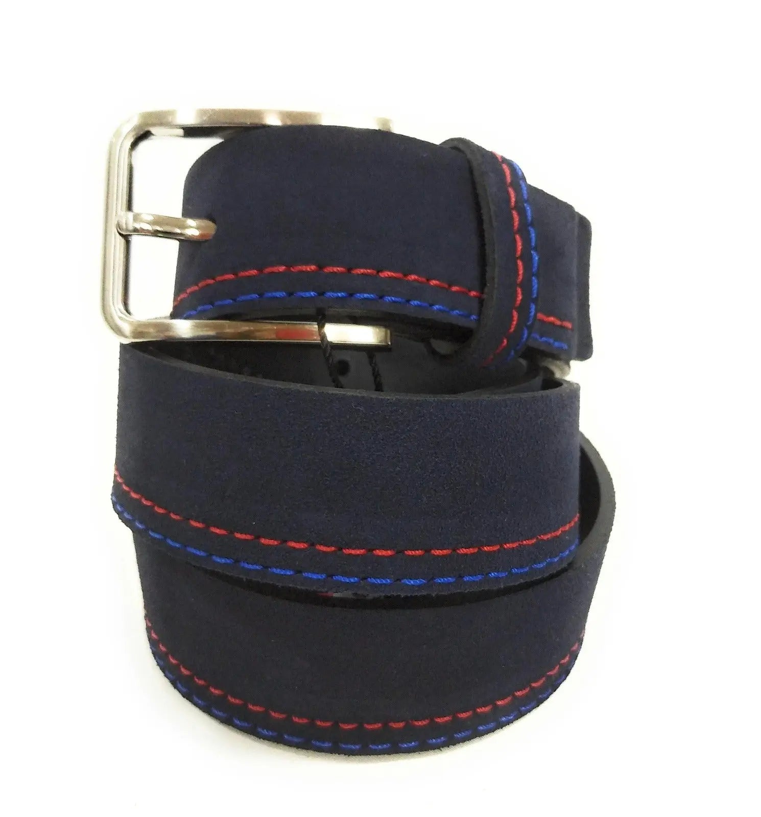 Comprar Cinturón azul piel serraje con contraste - OFERTA Bandera España La Flamenca de Borgoña Patricia Muñoz VOX