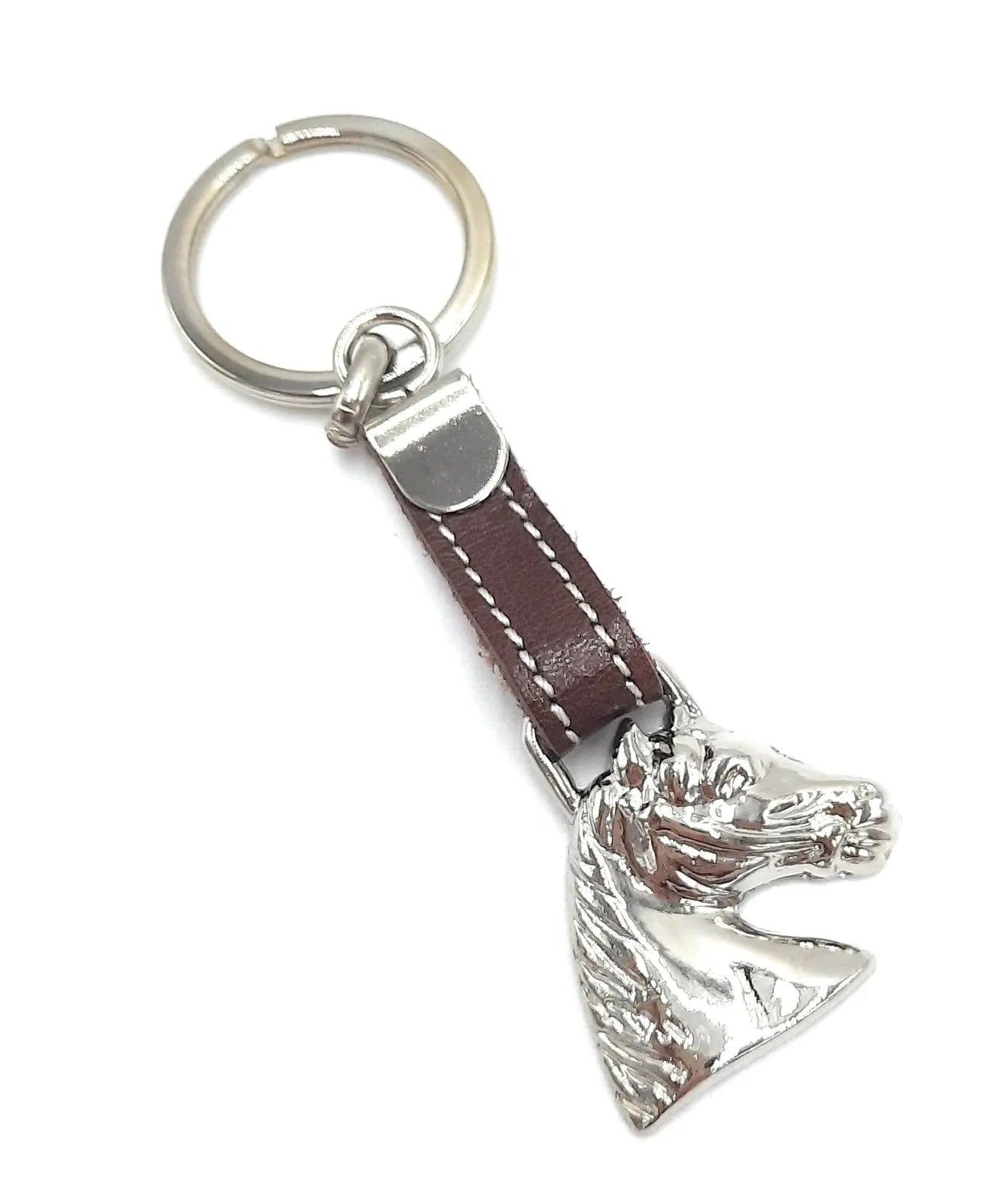 Comprar Llavero cabeza caballo plateado con tira en piel - OFERTA Bandera España La Flamenca de Borgoña Patricia Muñoz VOX