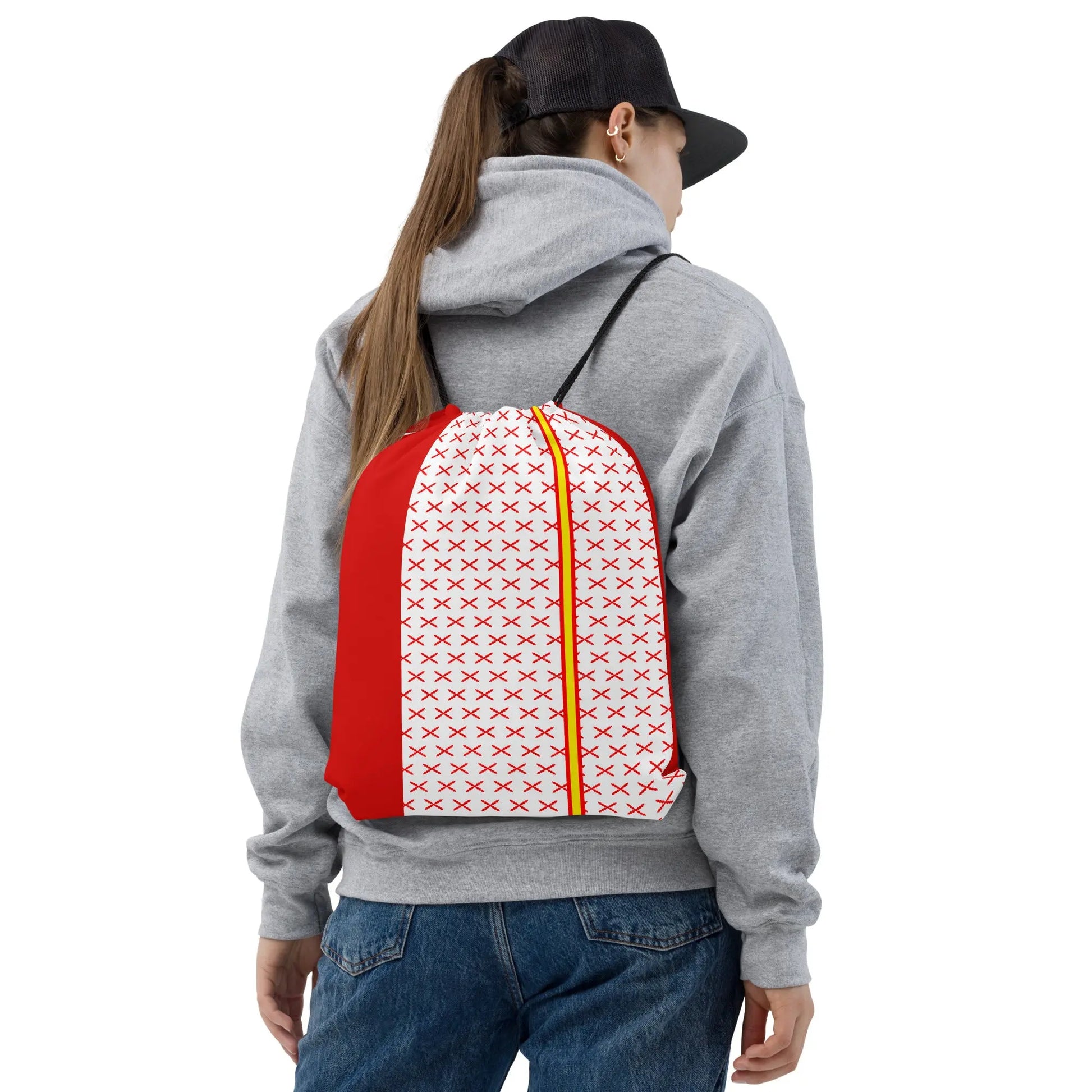 Comprar Mochila con cordones Cruz de Borgoña y Bandera de España Bandera España La Flamenca de Borgoña Patricia Muñoz VOX