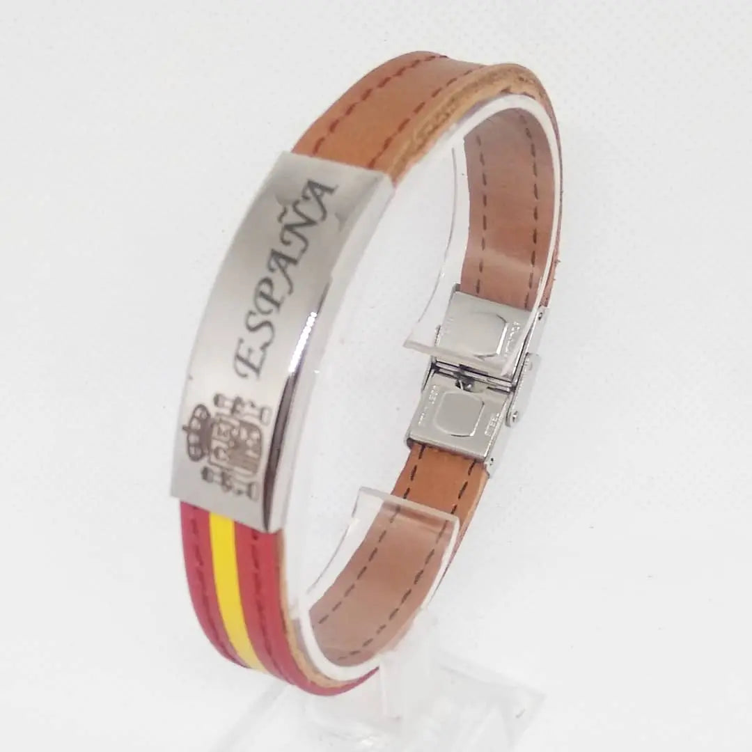 Comprar Pulsera Bandera España piel camel placa Bandera España La Flamenca de Borgoña Patricia Muñoz VOX