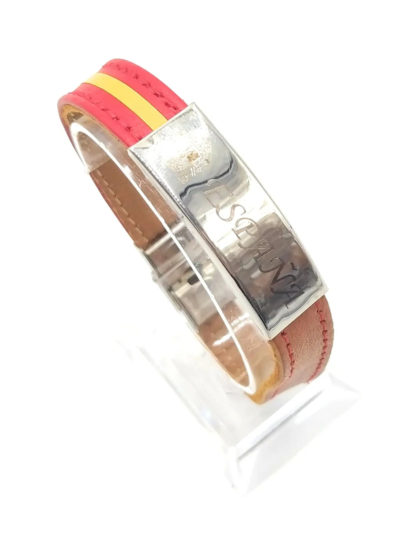 Comprar Pulsera Bandera España piel camel placa Bandera España La Flamenca de Borgoña Patricia Muñoz VOX