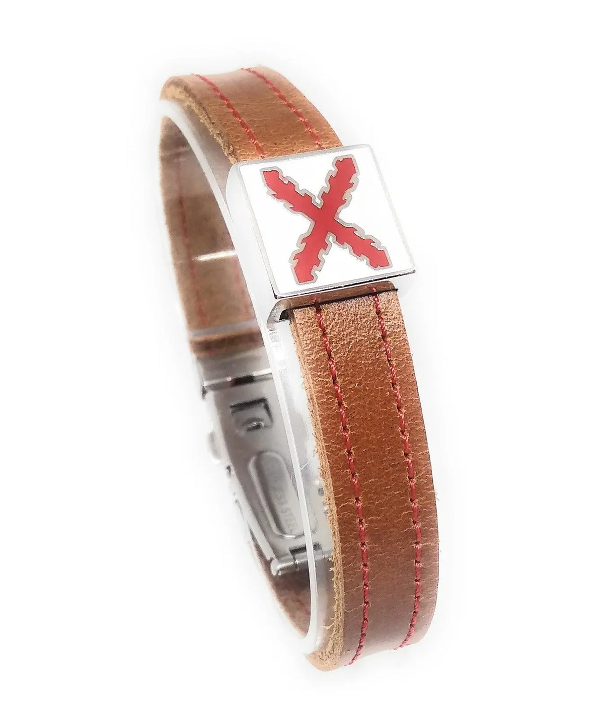 Comprar Pulsera piel Cruz de Borgoña camel La Flamenca de Borgoña, Bandera de España, Cruz de Borgoña, Patricia Muñoz, VOX, Santiago Abascal 