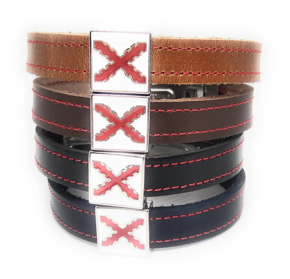Comprar Pulsera piel Cruz de Borgoña camel La Flamenca de Borgoña, Bandera de España, Cruz de Borgoña, Patricia Muñoz, VOX, Santiago Abascal 
