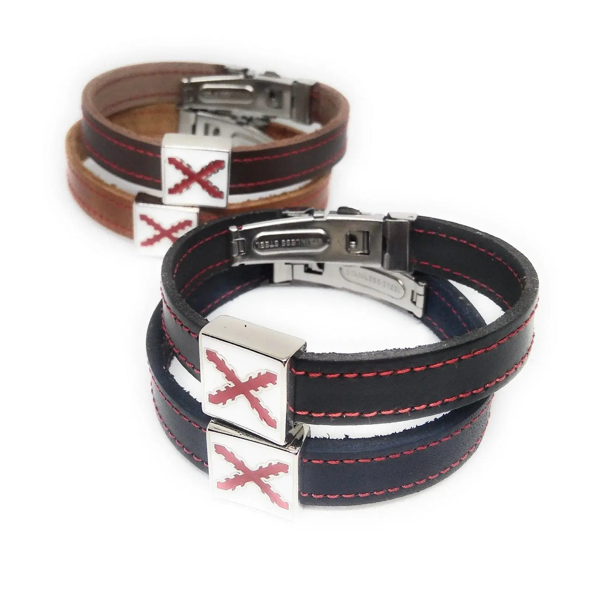 Comprar Pulsera piel Cruz de Borgoña camel La Flamenca de Borgoña, Bandera de España, Cruz de Borgoña, Patricia Muñoz, VOX, Santiago Abascal 