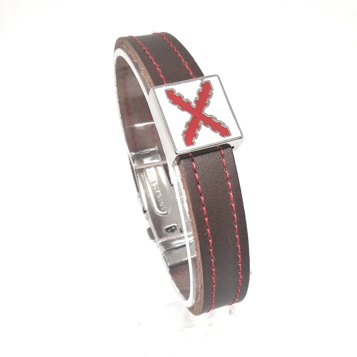 Comprar Pulsera piel Cruz de Borgoña camel La Flamenca de Borgoña, Bandera de España, Cruz de Borgoña, Patricia Muñoz, VOX, Santiago Abascal 