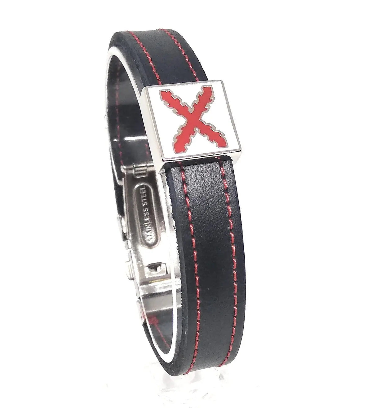 Comprar Pulsera piel Cruz de Borgoña camel La Flamenca de Borgoña, Bandera de España, Cruz de Borgoña, Patricia Muñoz, VOX, Santiago Abascal 