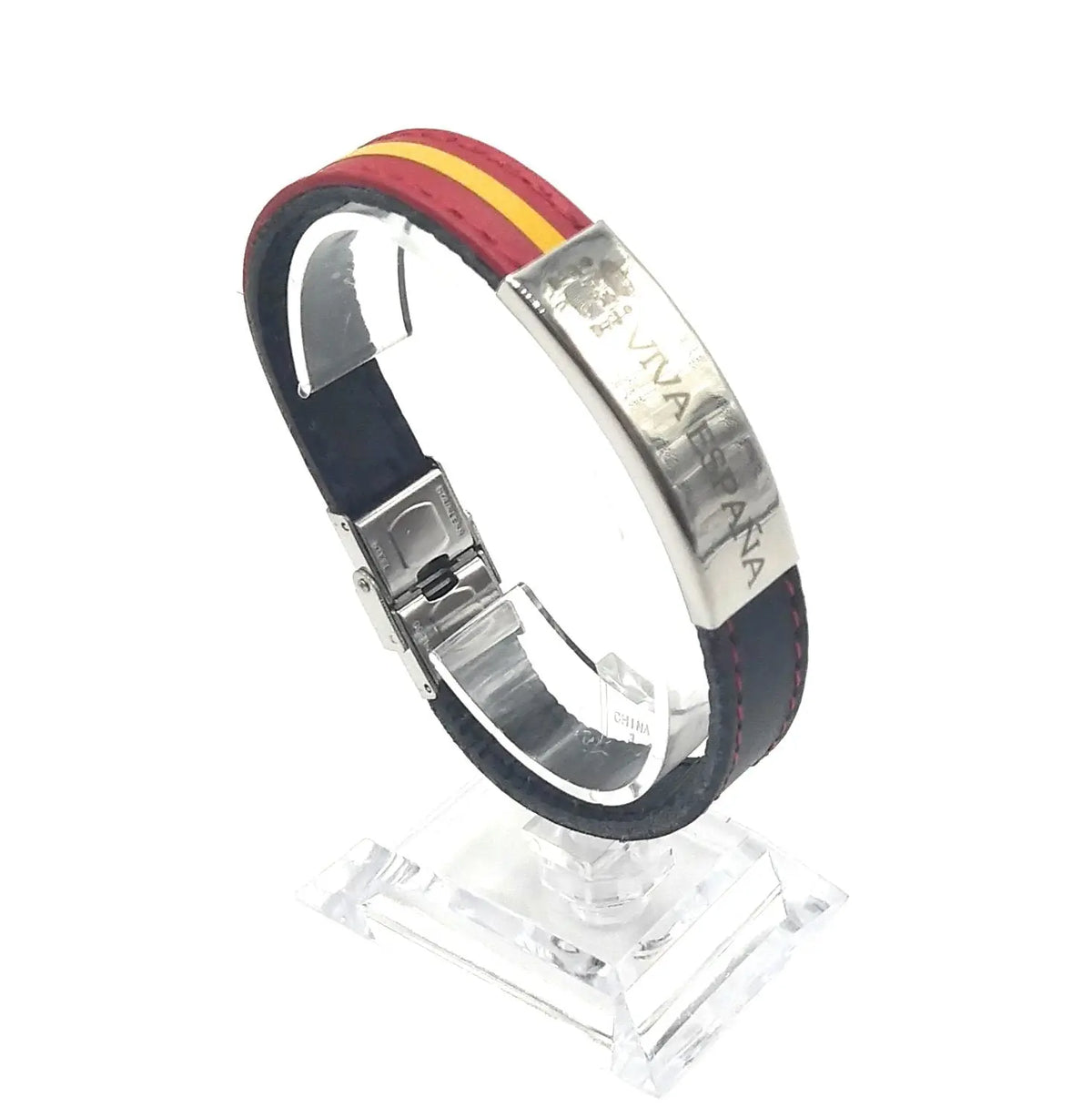 Comprar Pulsera piel con Bandera y placa "Viva España" La Flamenca de Borgoña, Bandera de España, Cruz de Borgoña, Patricia Muñoz, VOX, Santiago Abascal 