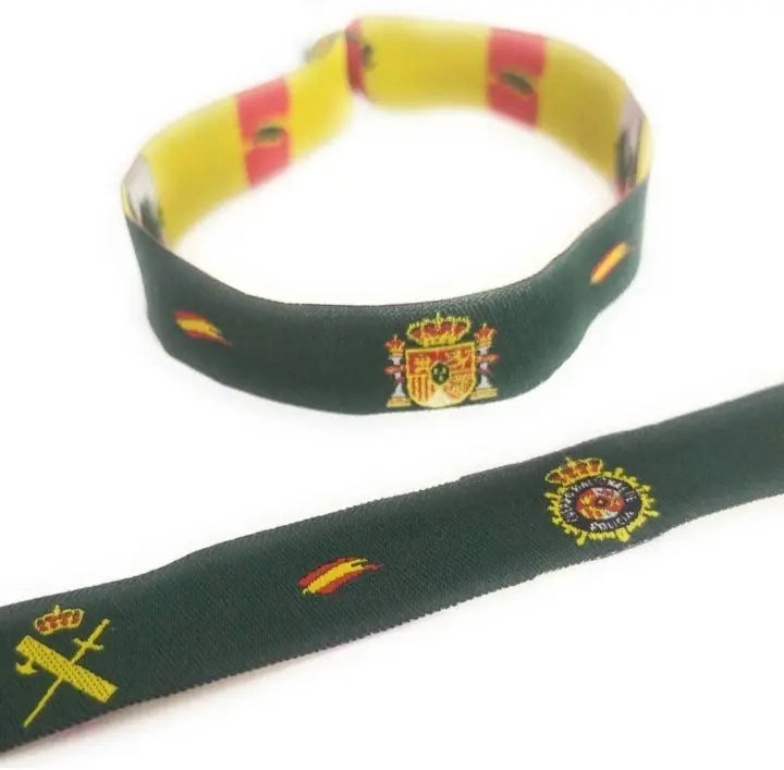Comprar Pulsera tela VERDE Escudo Nacional, Policía Nacional y Guardia Civil Bandera España La Flamenca de Borgoña Patricia Muñoz VOX
