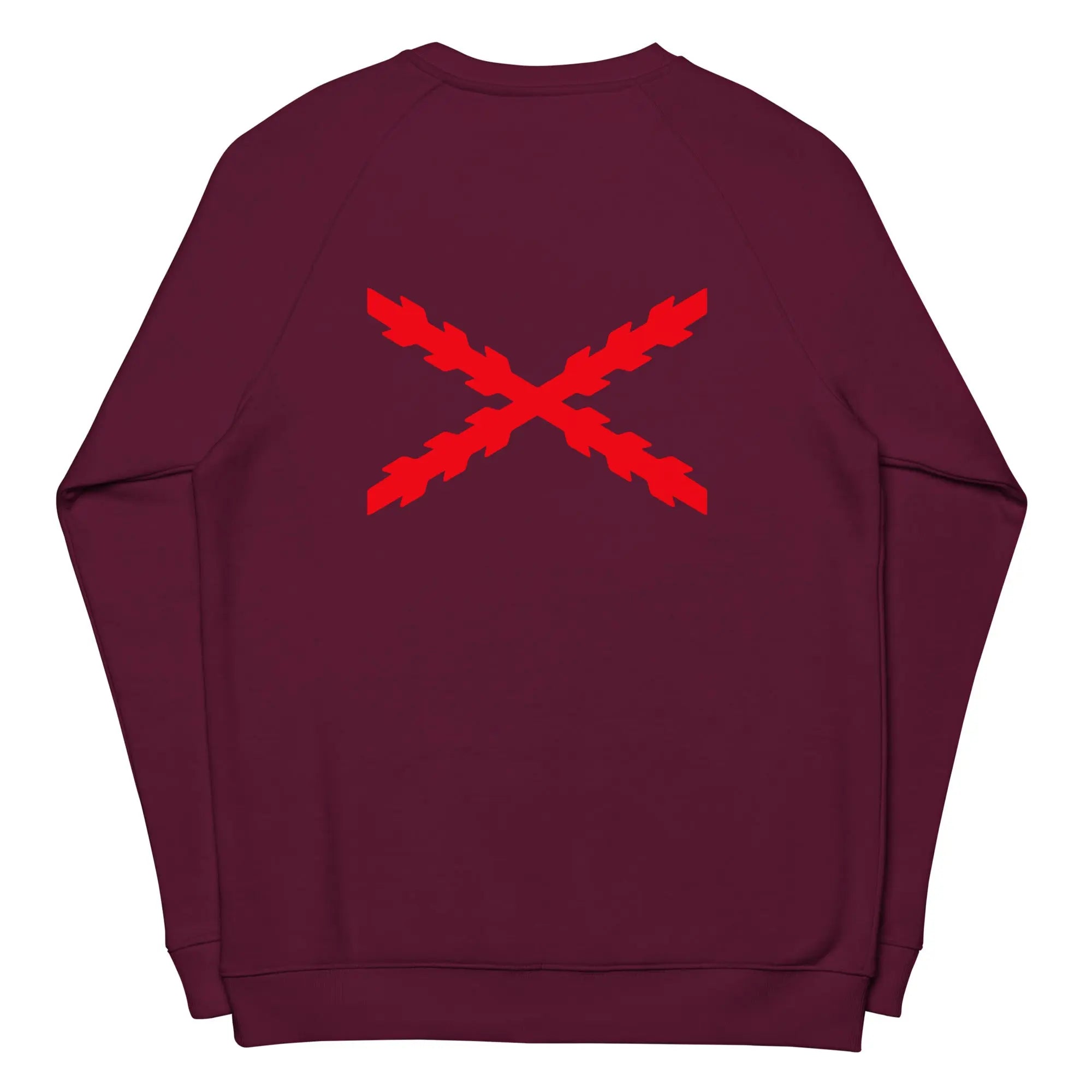 Comprar Sudadera Cruz de Borgoña orgánica raglán unisex Bandera España La Flamenca de Borgoña Patricia Muñoz VOX