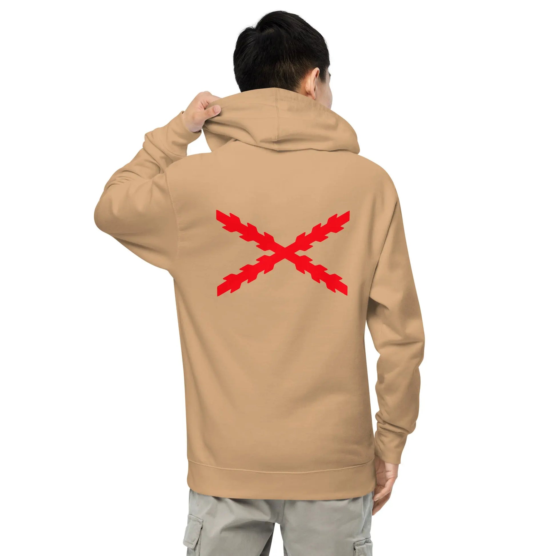 Comprar Sudadera Cruz de San Andrés capucha unisex Bandera España La Flamenca de Borgoña Patricia Muñoz VOX