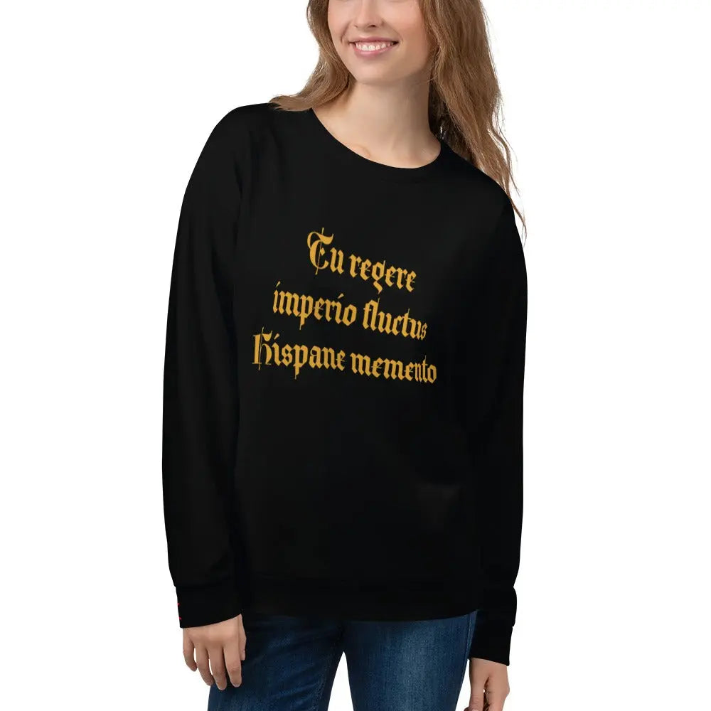 Comprar Sudadera mujer Tu regere imperio fluctus Hispane memento Bandera España La Flamenca de Borgoña Patricia Muñoz VOX