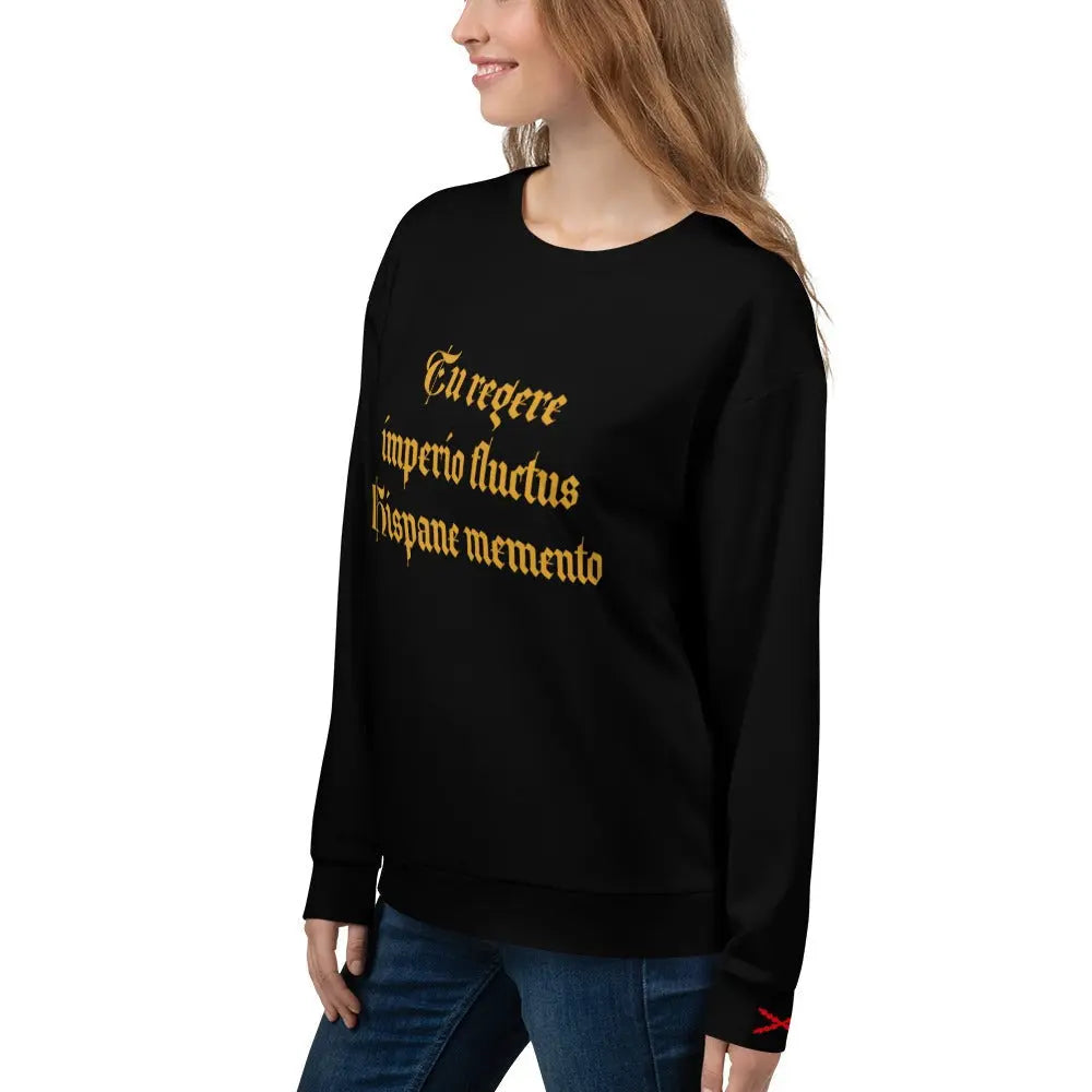 Comprar Sudadera mujer Tu regere imperio fluctus Hispane memento Bandera España La Flamenca de Borgoña Patricia Muñoz VOX