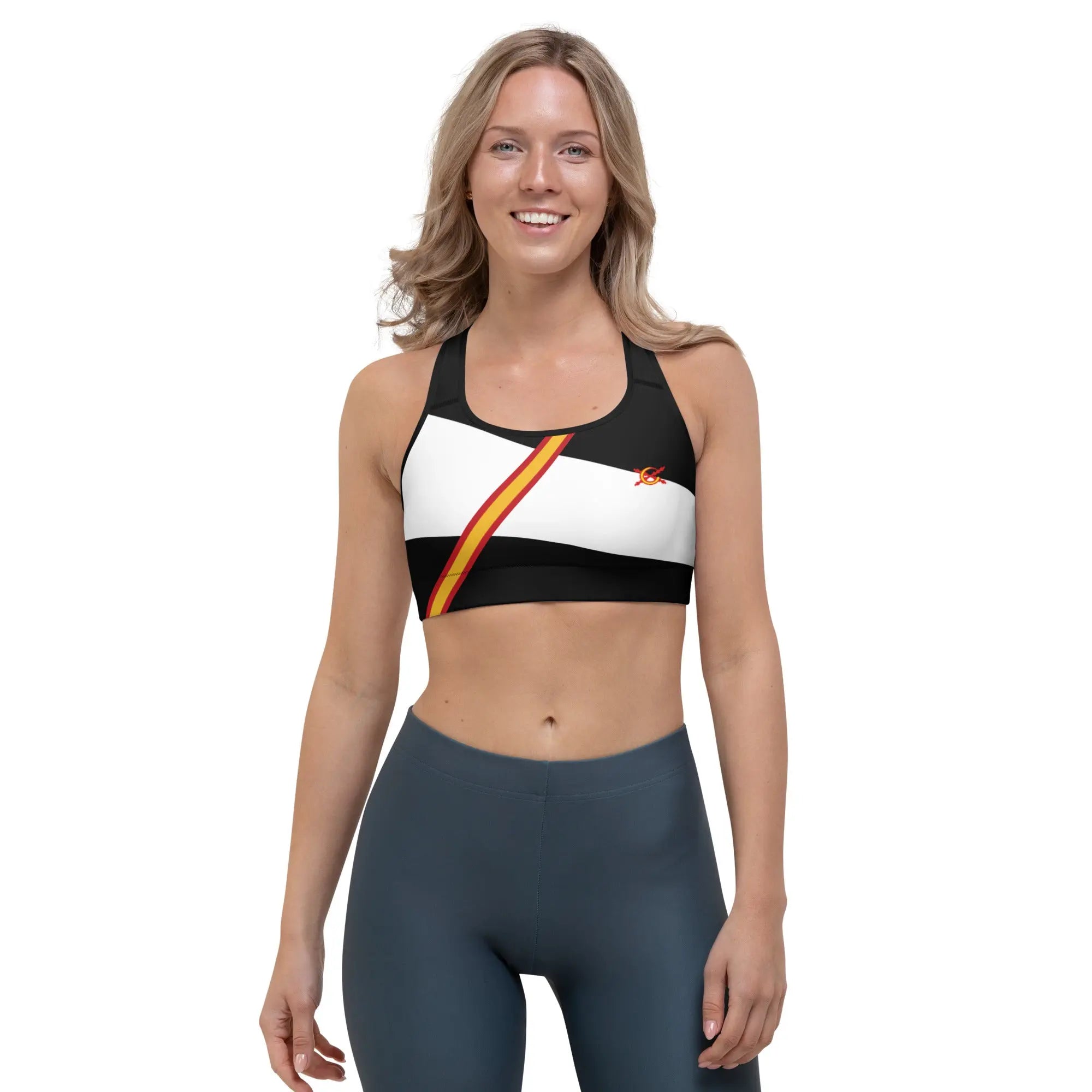 Comprar Sujetador deportivo Bandera España negro y blanco Bandera España La Flamenca de Borgoña Patricia Muñoz VOX