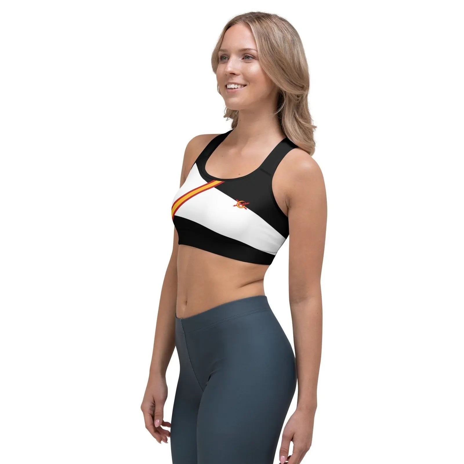 Comprar Sujetador deportivo Bandera España negro y blanco Bandera España La Flamenca de Borgoña Patricia Muñoz VOX