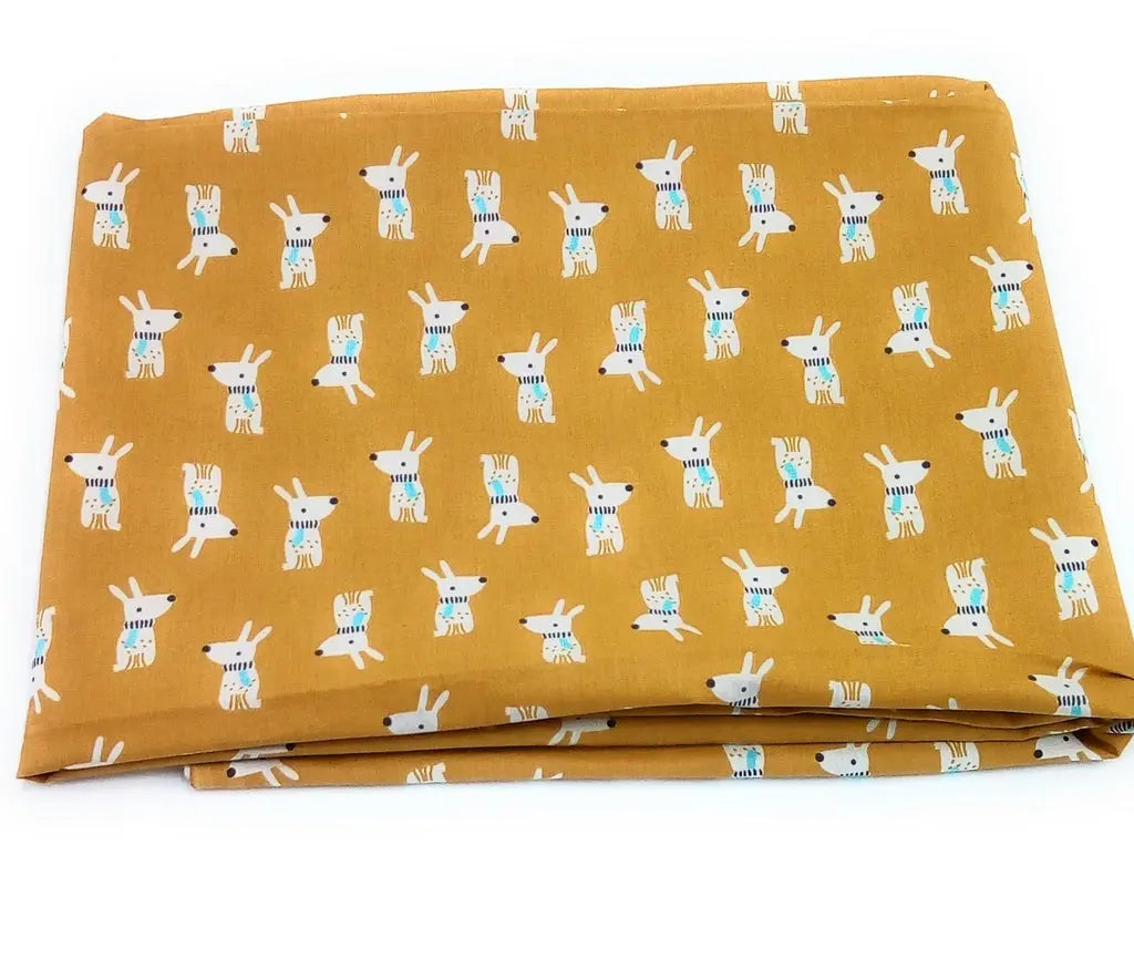 Comprar Tela Popelín Conejitos mostaza Bandera España La Flamenca de Borgoña Patricia Muñoz VOX